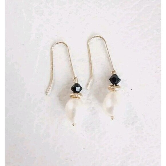 ZZ SARDELI 418 SIGNED 10 K GOLD FRESHWATER PEARL DROP EARRINGS 1.85 GMS 1.25" - Picture 2 of 6